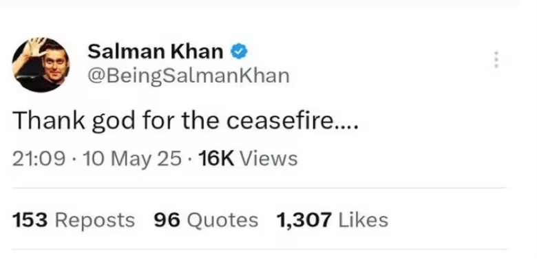 salman khan tweet on india pakistan ceasefire